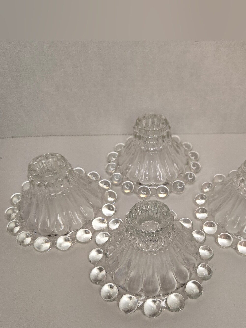 Berwick Boopie Clear Candlestick Holders by Anchor Hocking Set of 4 MCM Retro
